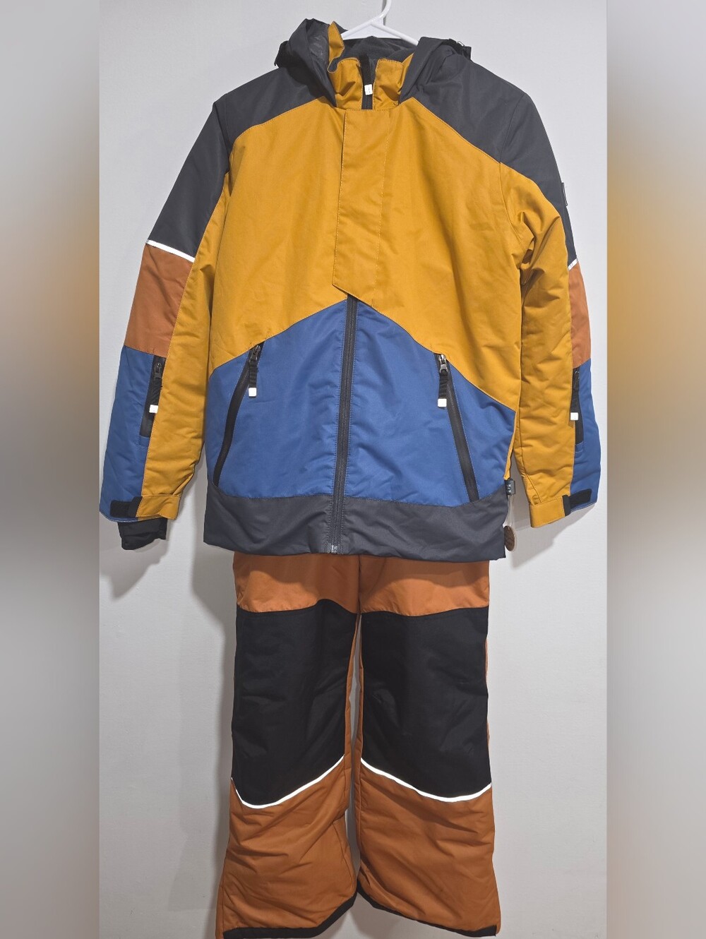 deux par deux Mustard, Blue & Black Colorblock Kids Ski Jacket Size 14